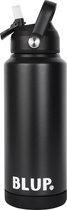 BLUP® RVS Thermosfles 1L – Met Rietje – BPA-vrij & Lekvrij – Dubbelwandige Isolatie – Voor Sport, Reizen & Werk – Zwart
