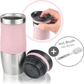 thermobeker - 370 ml, 450ml 100% lekvrij - isoleerbeker, koffiebeker to go, drinkbeker van roestvrij staal - autobeker dubbelwandige isolatie - reismokken - Travel mug - (370ml, Roze)