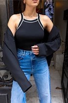 Body hemd blouse sportieve dameshemd met brede band | Zwart
