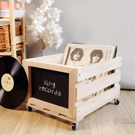 Lp Box Hout Creative Deco Opbergkist voor LP's met krijtbord | Opbergbox voor 80 ...