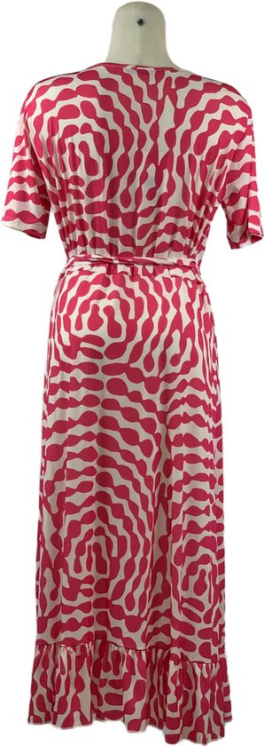 Angelle Milan Lange Jurk Roze met Wit Patroon Travelstof