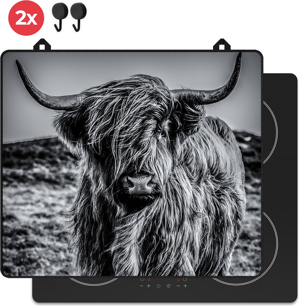 KitchyMist Inductie Beschermer 60x52 cm - Schotse Hooglander Koe - Kookplaat Beschermer - Afdekplaat voor Kookplaat - Inductie Mat - Spatscherm Achterwand Keuken