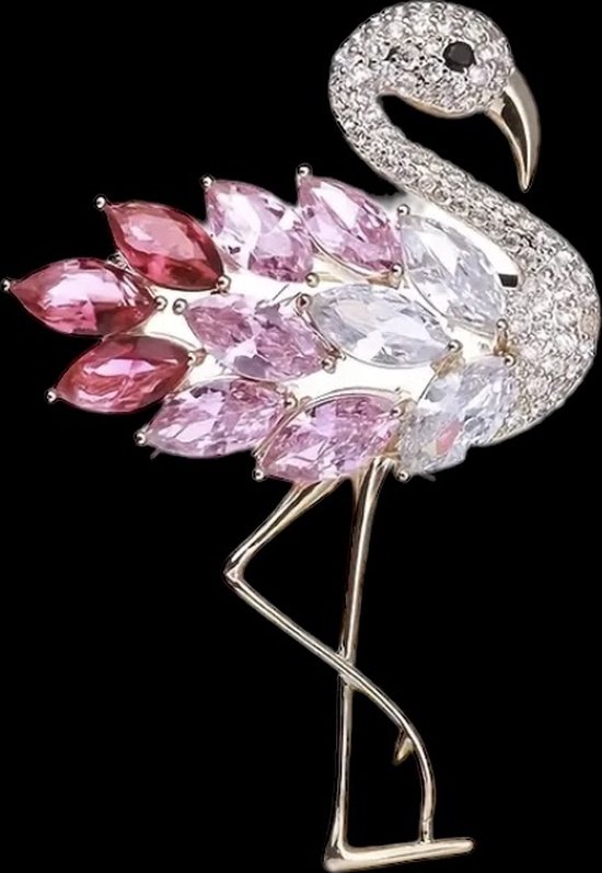 Broche Flamingo Strass ( Goudkleurig ) 5.7 x 3.9 cm