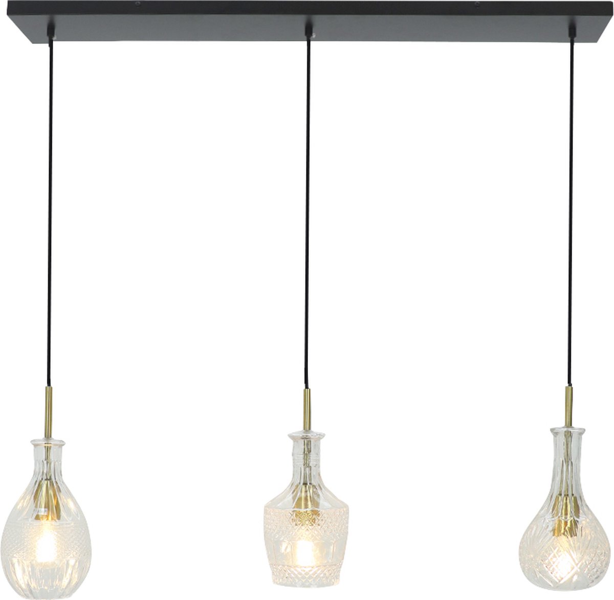 Olucia - DANNY - Hanglamp - Transparant / Zwart - 3L - Vorm: Rechthoek