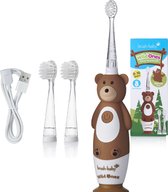 Brosse - Bébé | Brosse à dents électrique rechargeable pour enfants | Les sauvages | Bernie l'ours | 0 - 10 ans | 3 têtes de brosse | 2 modes de brossage | Minuterie et Pulse | Lumière disco | Base à ventouse |