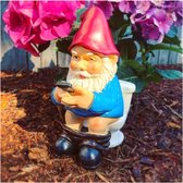 Tuin Gnome Standbeeld-Stoute Kabouter Standbeeld-Grappige-Dwerg Hars Craft Beeldje Ornament Thuis Tuin Decor Decoratie-Kabouter op het Toilet met Mobiele Telefoon-6x5x15cm