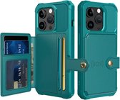 Casemania Hoesje Geschikt voor Apple iPhone 15 Pro - Turquoise - Luxe Back Cover met Pasjeshouder - RFID Bescherming - Wallet Case