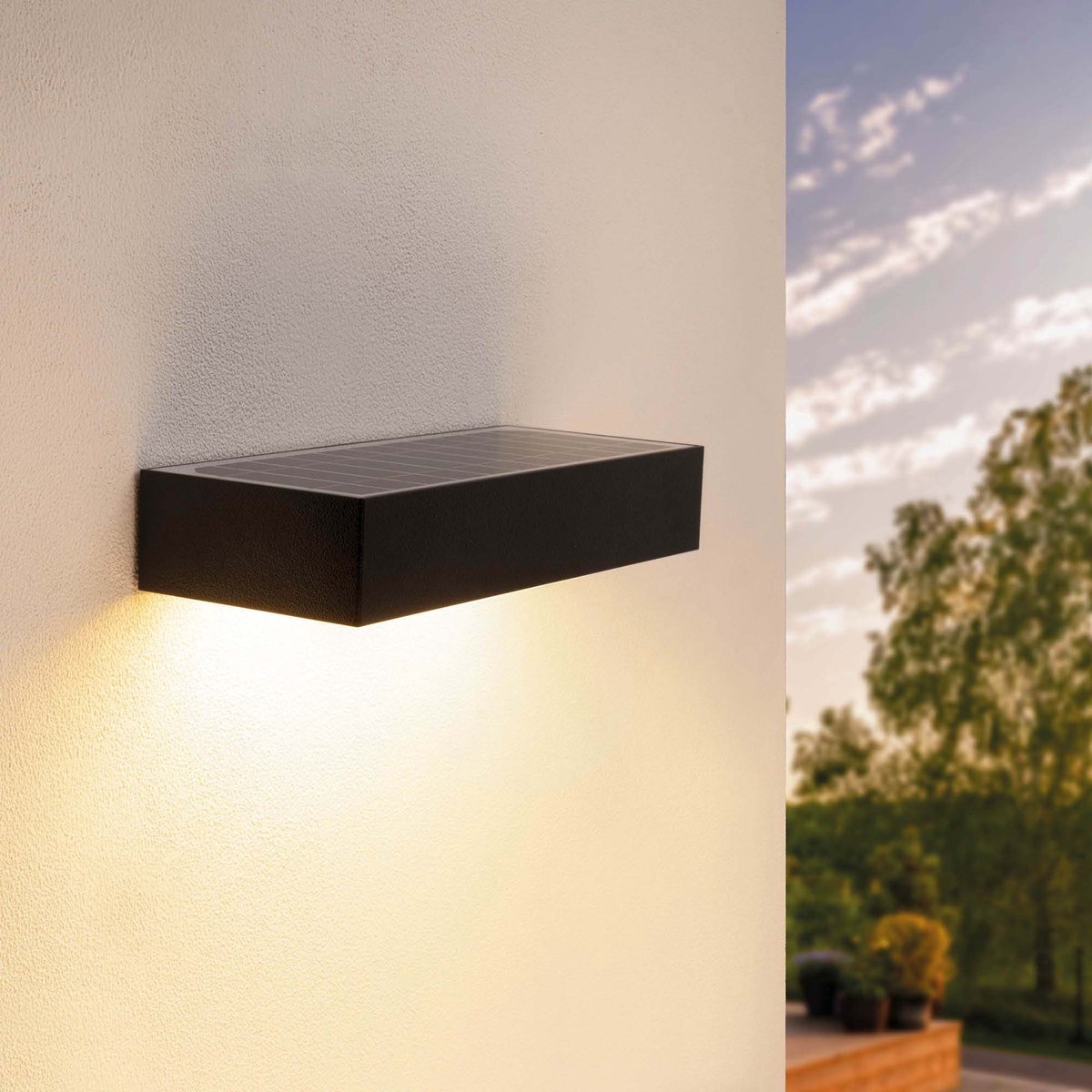 Ledvion - Solar LED Wandlamp - 6W - 3000K - IP65 - Zwart - 220L