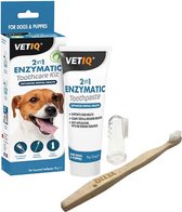 VetIQ 2in1 - 3 Delige Gebitsverzorginsset Hond - Tandpasta Met Enzymen Met 2 Soorten Tandenborstels