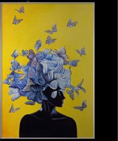 Allernieuwste.nl® Peinture sur toile Fille papillon moderne - Art moderne sur votre mur - Couleur - 50 x 80 cm