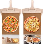 Glijdende pizzaschep, 58 x 30 cm, glijdende pizzaschep met handvat, pizzaschep Pala Pizza, glijdende pizzaschep die pizza perfect overdraagt, houtkleur, 2 stuks