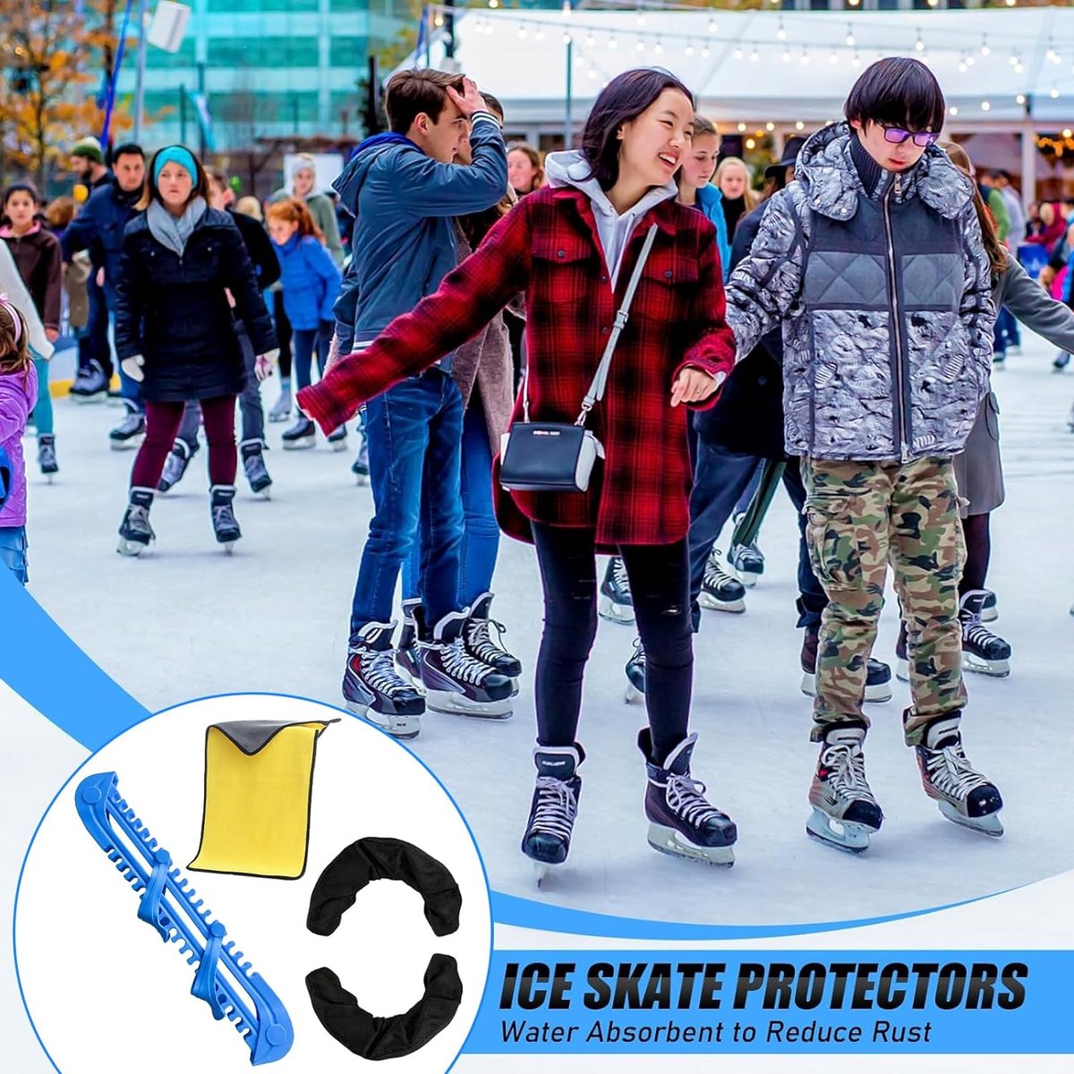 Protège-lames Pour Patins à Glace Akinster - 1 Paire + Serviette Microfibre, élastique Et Ajustable, Pour Hockey Et Patinage