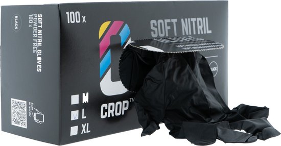 CROP Nitril Handschoenen Zwart - 100 stuks - M