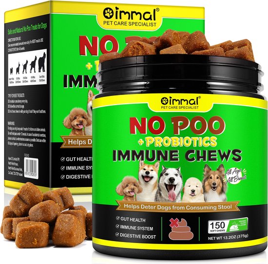 NO POO + PROBIOTICS IMMUNE CHEWS - no poop - complément nutritionnel aide les chiens à arrêter de manger des excréments - prévient les vermifuges grâce à un agent vermifuge - améliore la flore intestinale et la résistance - 150 pièces