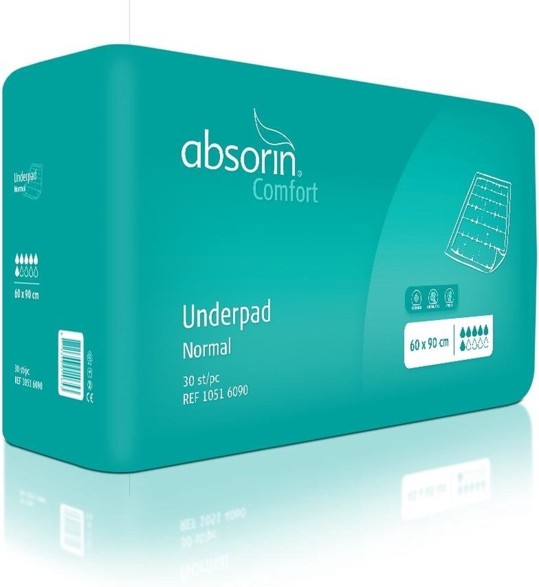 Goedkoopste Absorin comfort disposable onderlegger 60 x 90 cm Absorin - Wit / Groen - Nonwoven toplaag - Wegwerpbare onderlegger te gebruiken in bed of rolstoel - Lichte tot matige absorptiecapaciteit