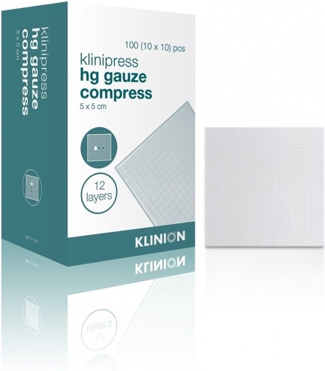 Goedkoopste Klinion gaaskompres HG steriel 12-laags 5x5cm 100 stuks Klinion
