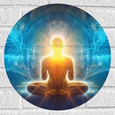 Muursticker Cirkel - Mediteren - Meditatie - Lotushouding - Blauw - Oranje - 40x40 cm Foto op Muursticker