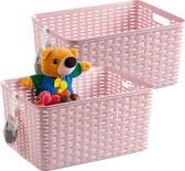 Plasticforte Opbergmand - 4x - Kastmand - rotan kunststof - roze - 18 Liter - 29 x 39 x 20 cm