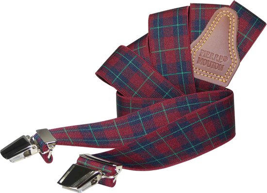 Pierre Mouton Tartan Bretel - Bretels - Volwassenen - Heren - Bordeaux - 120cm - 3 brede clips - M - L