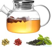 Hoogwaardige glazen theepot met deksel, hittebestendig en magnetronbestendig, uitneembaar roestvrijstalen filter en schenkfilter, voor zwarte thee, groene thee, fruitthee, 1000 ml