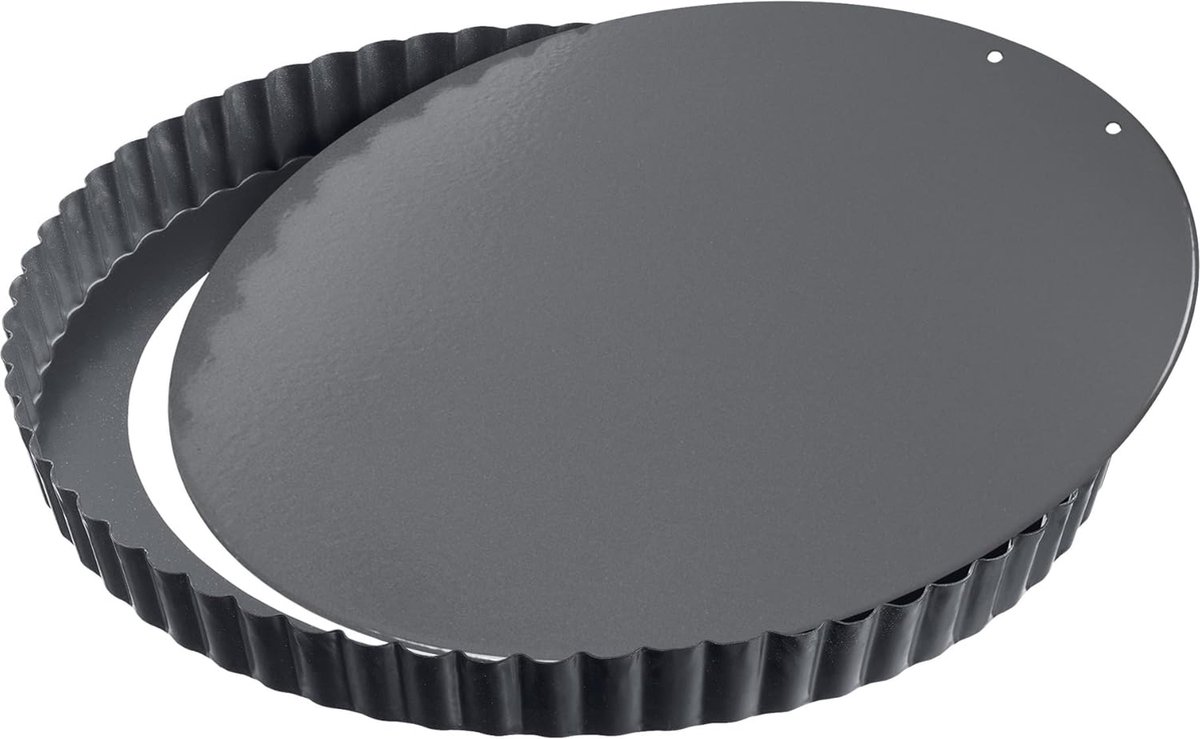 Bakvorm voor quiche en vruchtenvlaai; kairamic® antiaanbaklaag; krasvaste, uitneembare bodem van email., zwart, 32 cm