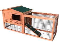 Rijoka Houten Konijnenhok – Dierenverblijf Outdoor – Verschuifbare Lade en Ren – 156x53x70cm