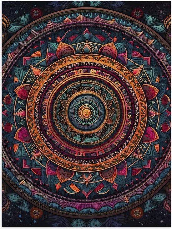 Poster Glanzend – Mandala - Kleuren - Rond - 30x40 cm Foto op Posterpapier met Glanzende Afwerking