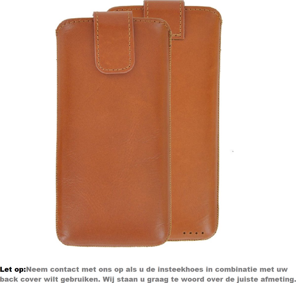 Geschikt voor iPhone 14/ 15 Hoesje - 14 Pro/ 15 Pro Insteek Cover Echt Leer Cognac Bruin
