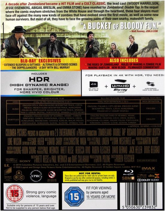 Filmaffiche 'Zombieland: Double Tap' met de cast.