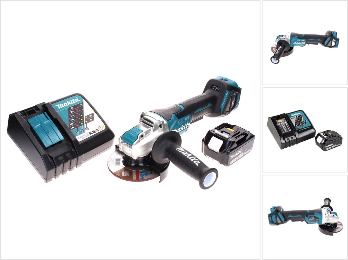 Makita DGA 519 RG1 Snoerloze haakse slijper 18 V 125 mm Brushless X-Lock + 1x oplaadbare accu 6.0 Ah + lader