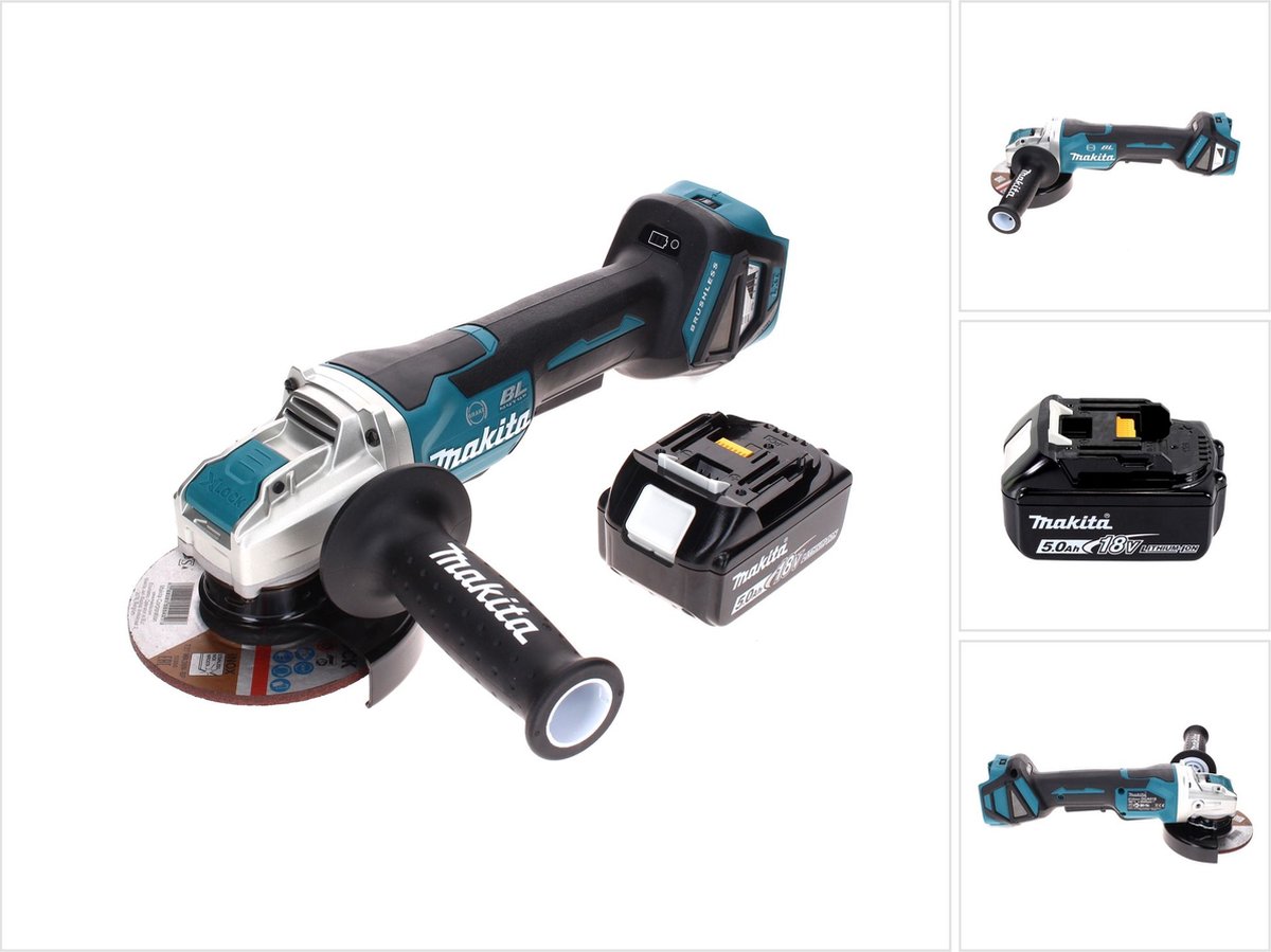 Makita DGA 519 T1 accu haakse slijper 18 V 125 mm Brushless X-Lock + 1x oplaadbare accu 5.0 Ah - zonder lader