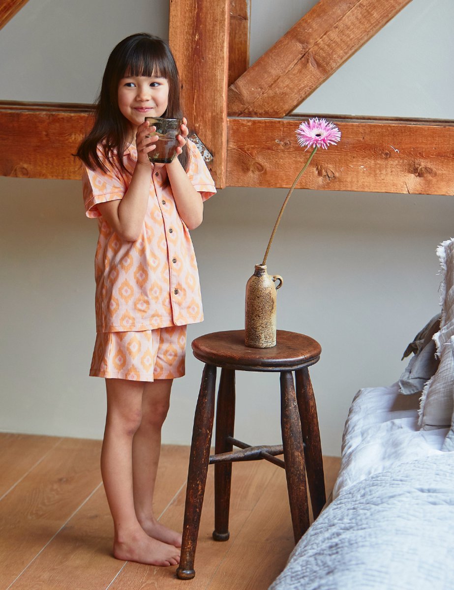 Little Label klassieke zomer pyjama - roze oranje - bio katoen - 6Y/110-116 roze, oranje