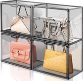 4 verpakkingen transparante kunststof handtas-opberg-organizer voor kast, grijs acryl vitrine voor handtas, portemonnee, stapelbare opbergdozen