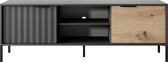 TV-meubel 153 RAVE - Planken - Soft close - Zwart + Ambachtelijk eiken - 153 cm