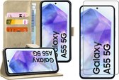 Hoesje geschikt voor Samsung Galaxy A55 - Screenprotector Glas - Portemonnee Book Case Goud