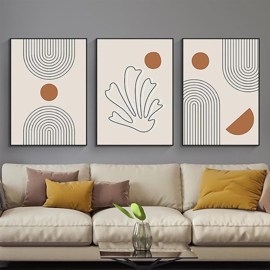 Viusneun 3er Boho Poster Set, Abstrakte Linie Leinwand Wandkunst Bilder, Ohne Rahmen Pflanze Poster Set, Wandbilder Deko für Wohnzimmer Schlafzimmer (50x70cm