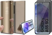 Hoesje geschikt voor Samsung Galaxy A55 - Privacy Screenprotector Volledig Dekkend Glas - Spiegel Book Case Goud