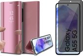 Hoesje geschikt voor Samsung Galaxy A55 - Privacy Screenprotector Volledig Dekkend Glas - Spiegel Book Case Rosegoud