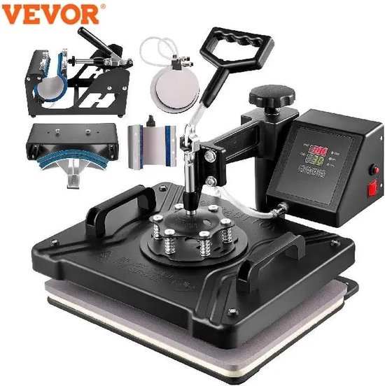 VEVOR 580 W Cap warmtepers Cap transferpers 21,5 x 10 cm / 15 x 7,6 cm / 17 x 7 cm / 17 x 10 cm / 20,6 x 9 cm mokkenpers 21,5 x 10 cm transferdruk hete pers machine zwart