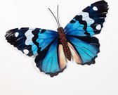 Anna Collection Wanddecoratie vlinders - 2x - oranje/blauw - 45 x 28 cm - metaal - muurdecoratie