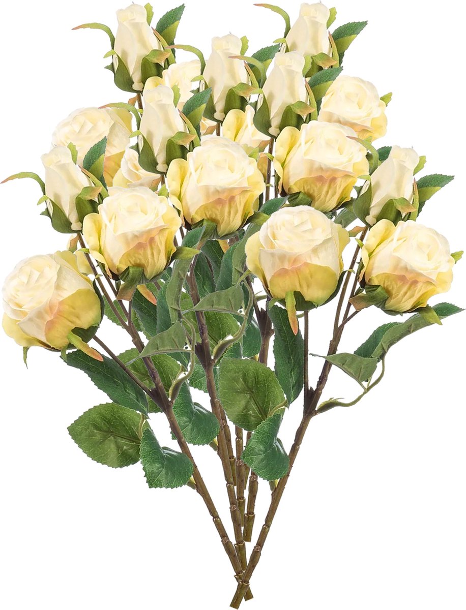 Emerald Kunstbloemen boeket Rozen - 8x - 44 cm - creme wit - Kunst zijdebloemen