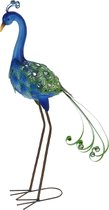 Pro garden Tuin/huis deco dieren/vogel beeld - Metaal - Pauw - 12 x 80 cm - buiten/binnen - blauw