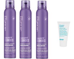 Lee Stafford 3 x - Bleach Blondes - Purple Toning Mousse - 200 ml + WILLEKEURIG Travel Size