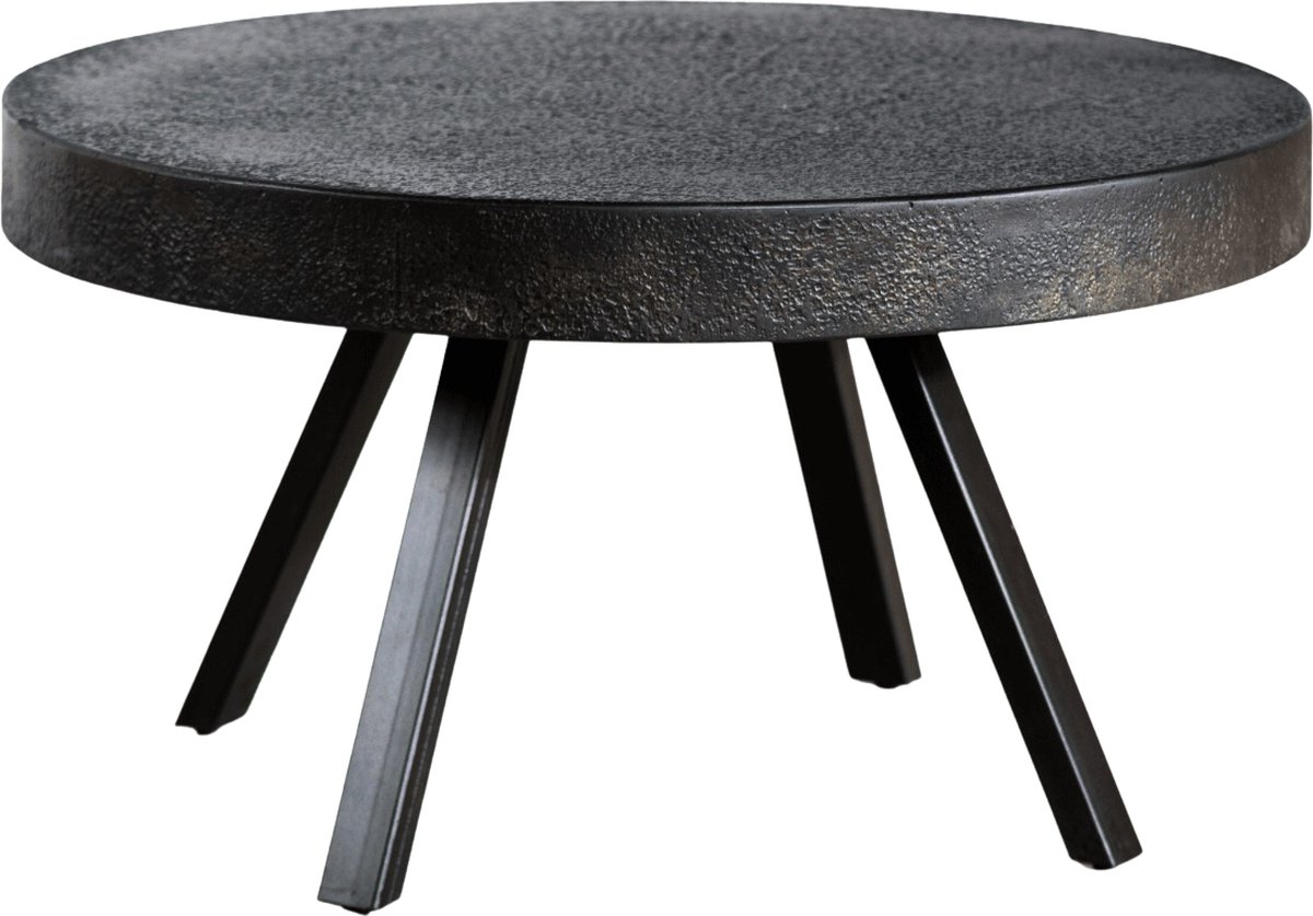 Ties salontafel rond 74 cm massief blad zwart staal - Vurna