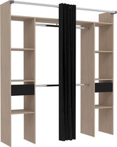 Concept-U - Houten dressing met zwart gordijn en 2 kasten, 6 planken en 2 laden ELYSEE