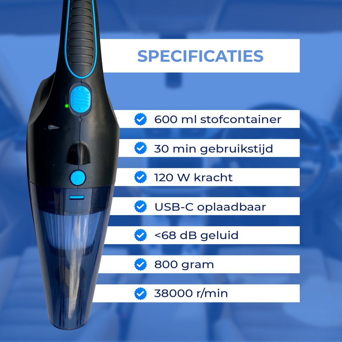 TTD Premium Autostofzuiger Draadloos met Luxe Opbergtas - afbeelding 3