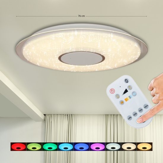 INSPIRE - Plafondlamp VIZZINI - Ø76 cm - Geïntegreerde LED - 4725 Lm - 35 W - Dimbaar - Kunststof en metaal - Wit - Infrarood afstandsbediening