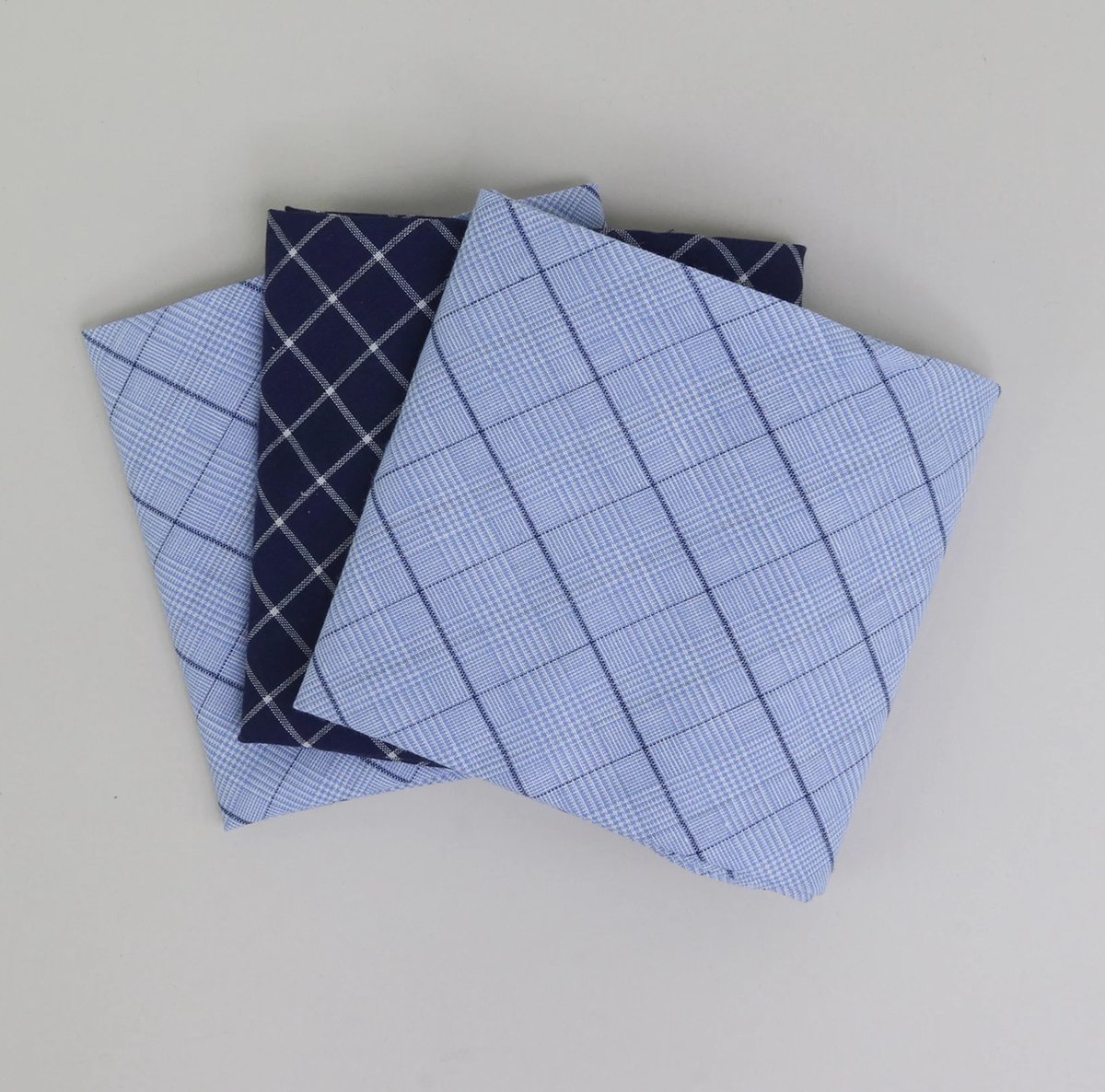 Goedkoopste Heren zakdoeken blauw geruit, 2 x lichtblauw, 1 x navy geruit, 100 katoen Sophos Lifestyle