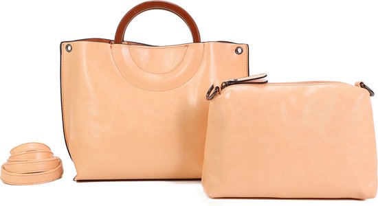 Trendy Handtas Ines Delaure - bag in bag - 2 handtassen - perzik kleur