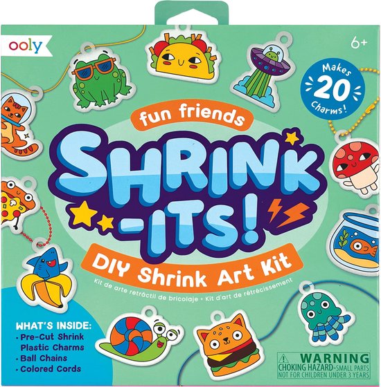 Ooly - Shrink-its! DIY Shrink Art Kit - Fun Friends - Krimp Kunst Kit - De Set Bevat 20 Voorgesneden Krimpbedels, 5 Kogelkettingen En 3 Kleuren Koord - Bedels Zijn Gemaakt Van Lichtgewicht, Duurzaam Plastic - Geschikt Vanaf 6 jaar